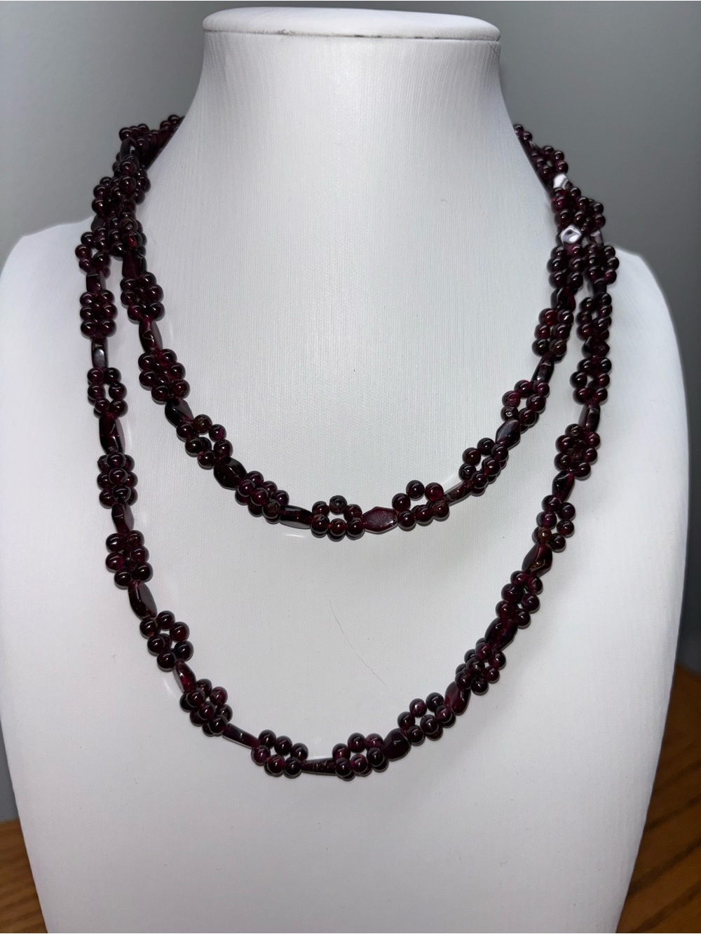 Deep Garnet Floral Bead Layered Necklace - Women Jewelry